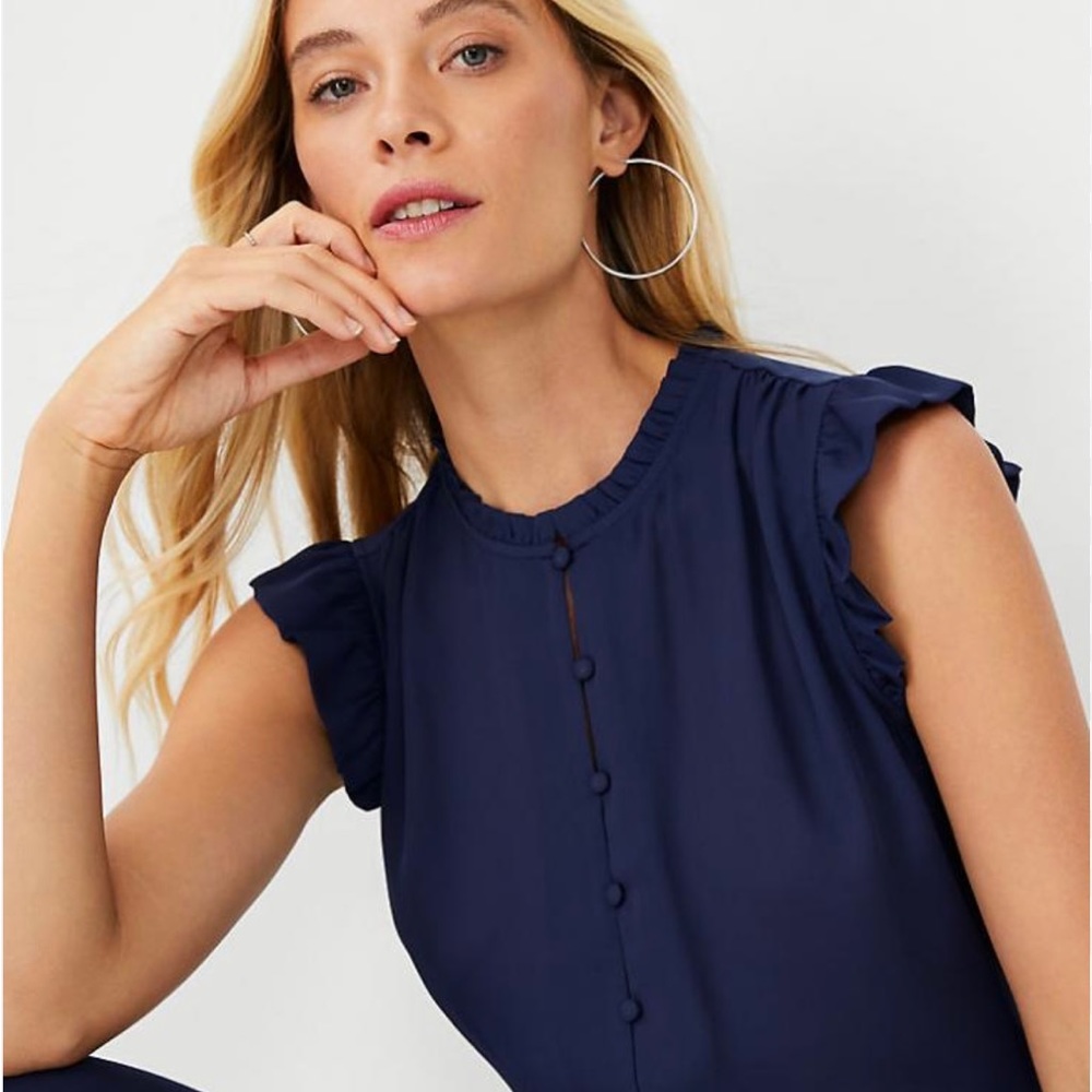 Ann Taylor Mixed Media Ruffle Button Shell Size LP - New With Tags